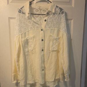 POL Cream Lace Button-Down Shirt